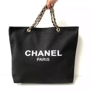 CHANEL Canvas Shopping Tote /Beach Bag